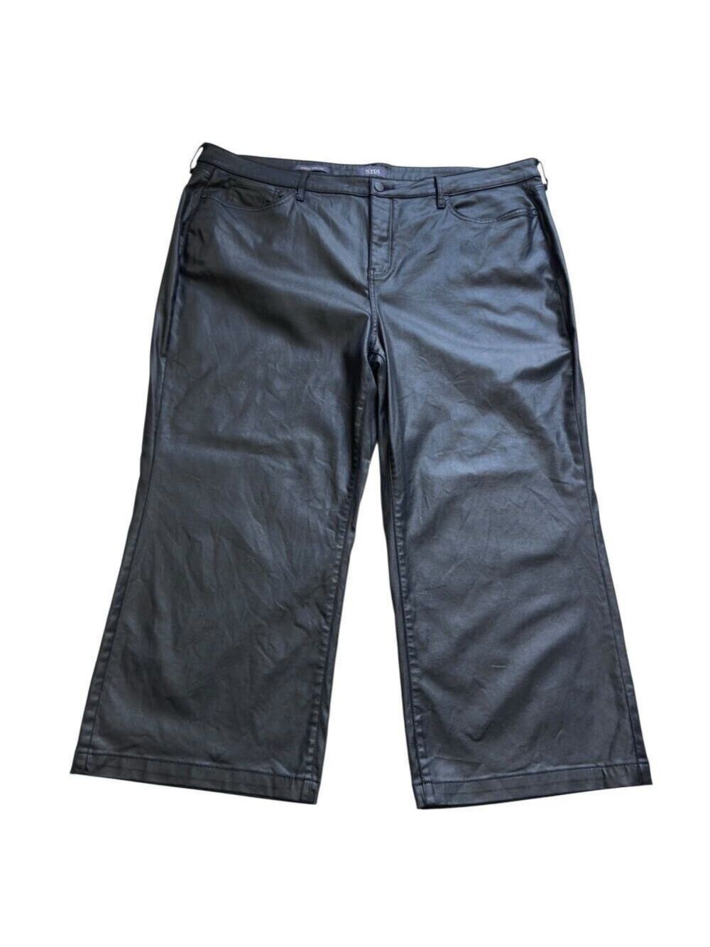 NYDJ Teresa Wide Leg Coated Jeans Black Pants Women's Crop Faux Leather 22W